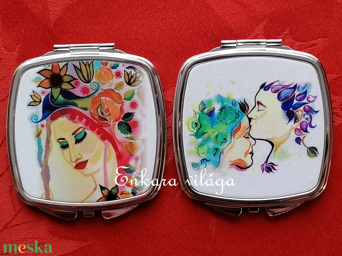 Mintás zsebtükör � kompakt sminktükör rozsdamentes acél házban � női ajándék Szófia - szépségápolás - arcápolás - smink kellék - Meska.hu