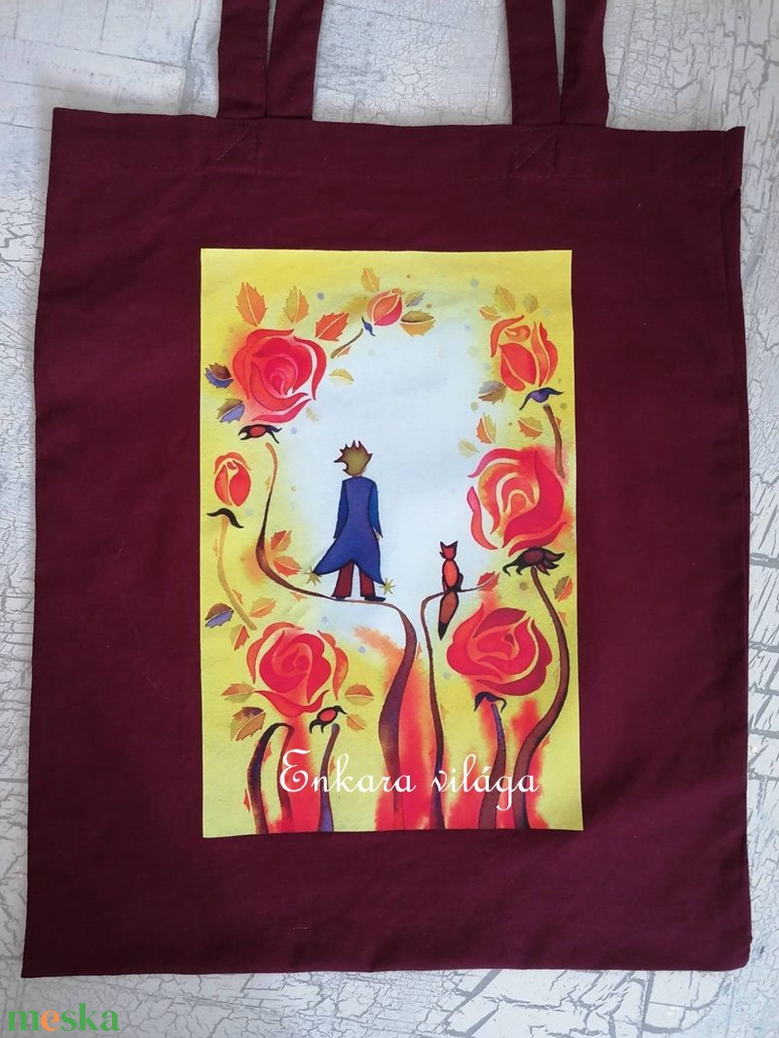 Mesél a szív - A kis herceg - Vászon bevásárló táska, bordó - táska & tok - bevásárlás & shopper táska - shopper, textiltáska, szatyor - Meska.hu