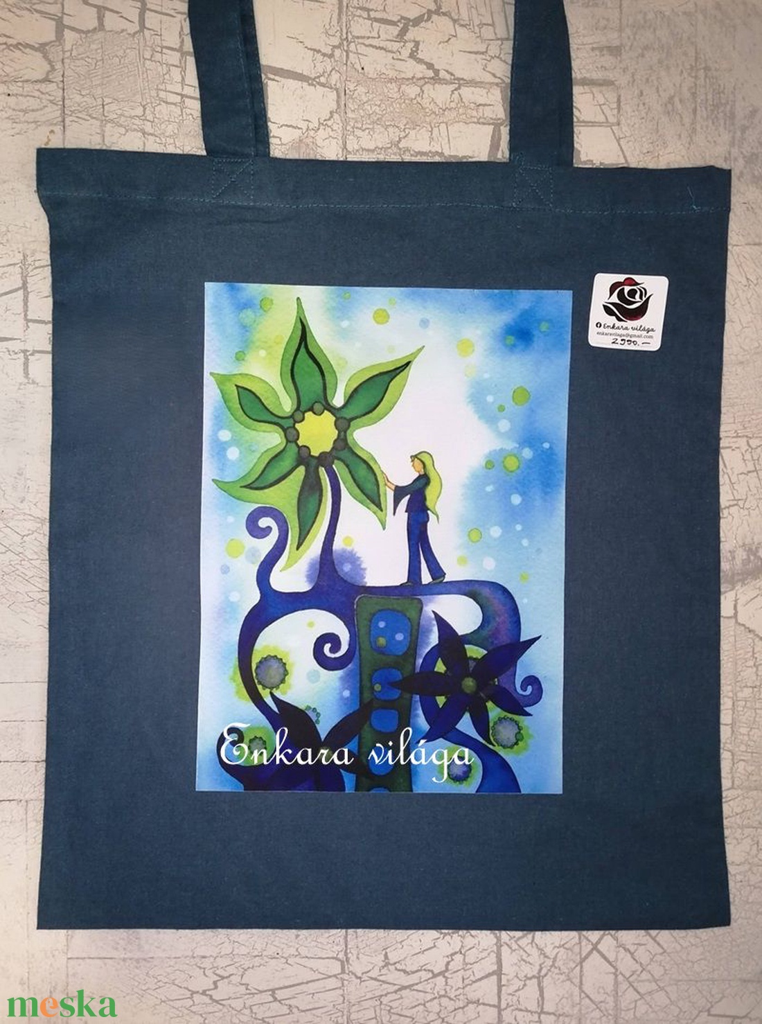 A sarkon túli Édenkert - Vászon bevásárló táska, kék - táska & tok - bevásárlás & shopper táska - shopper, textiltáska, szatyor - Meska.hu