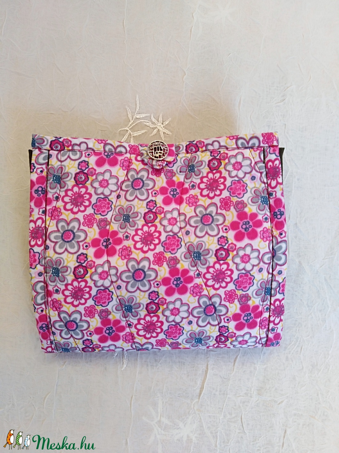 Szatyor, összecsukható, pink virágos, olajzöld  - táska & tok - bevásárlás & shopper táska - shopper, textiltáska, szatyor - Meska.hu