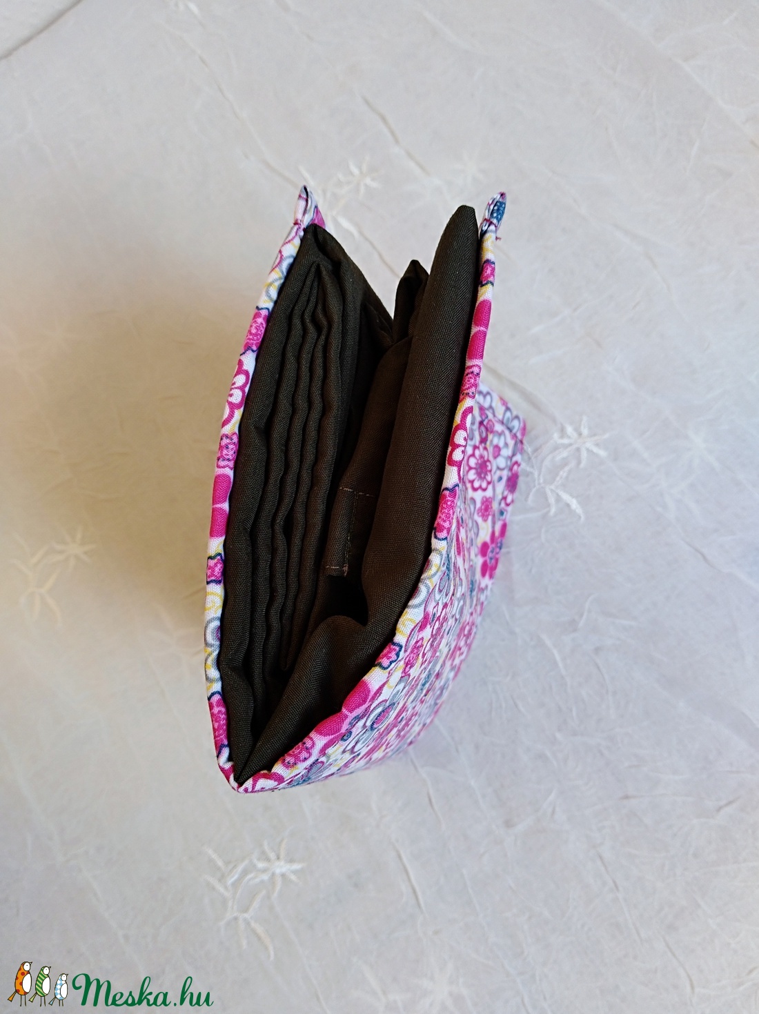 Szatyor, összecsukható, pink virágos, olajzöld  - táska & tok - bevásárlás & shopper táska - shopper, textiltáska, szatyor - Meska.hu