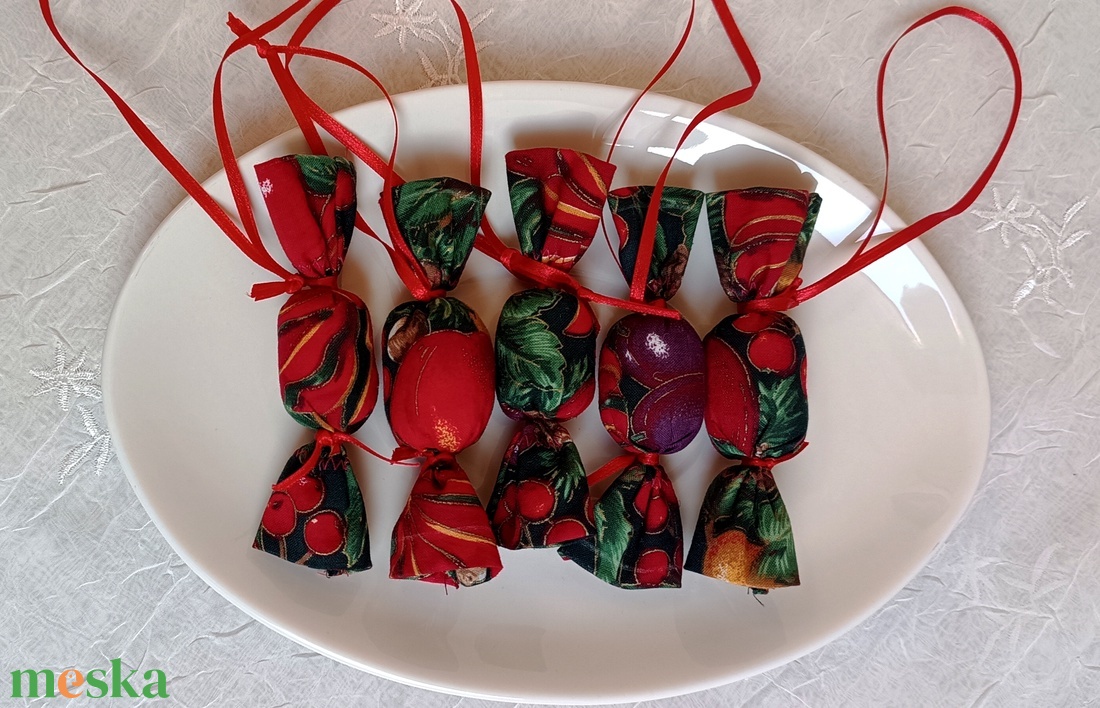 Szaloncukor 5 db piros arany - karácsony - adventi díszek - adventi ablakdekoráció - Meska.hu
