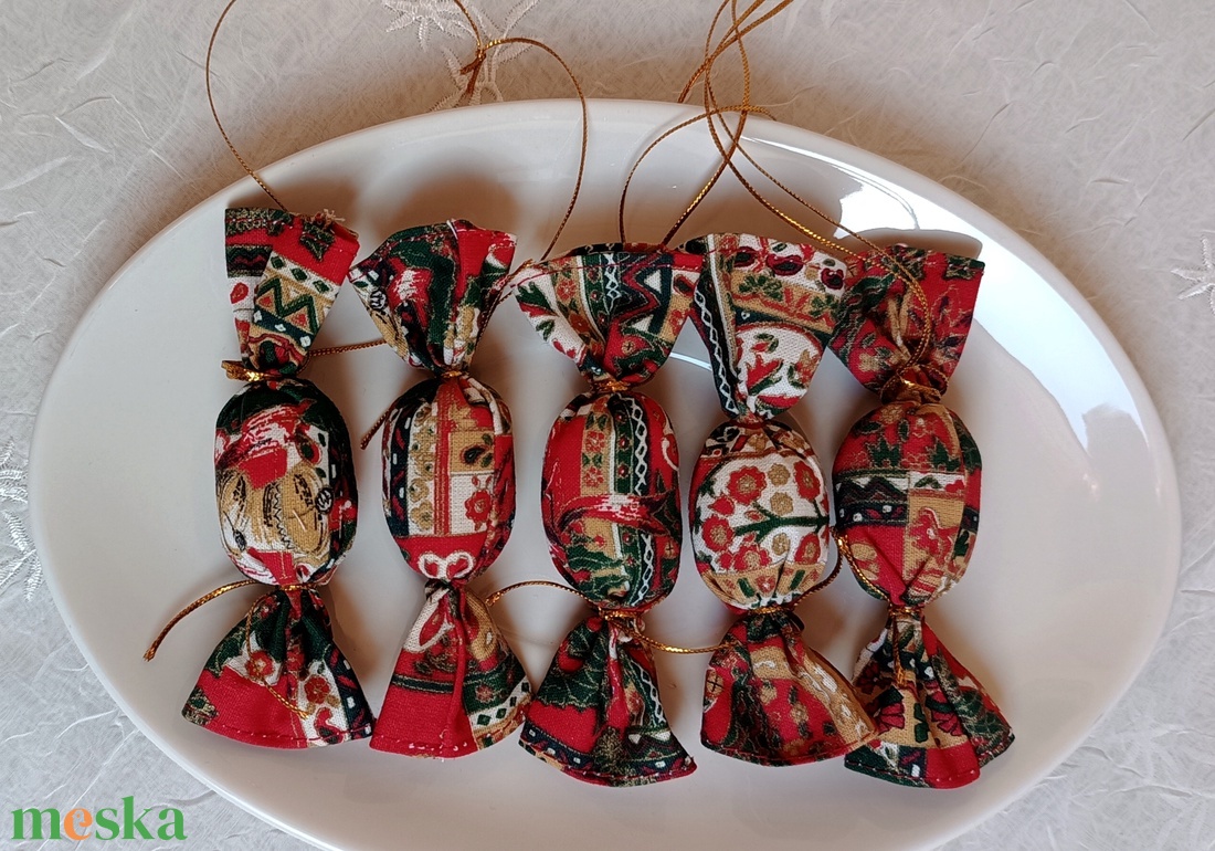 Szaloncukor 5 db piros arany - karácsony - adventi díszek - adventi ablakdekoráció - Meska.hu