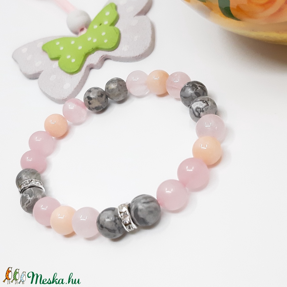 PinkCloud szerelem ásvány karkötő rózsakvarc jáspis jáde -  - Meska.hu