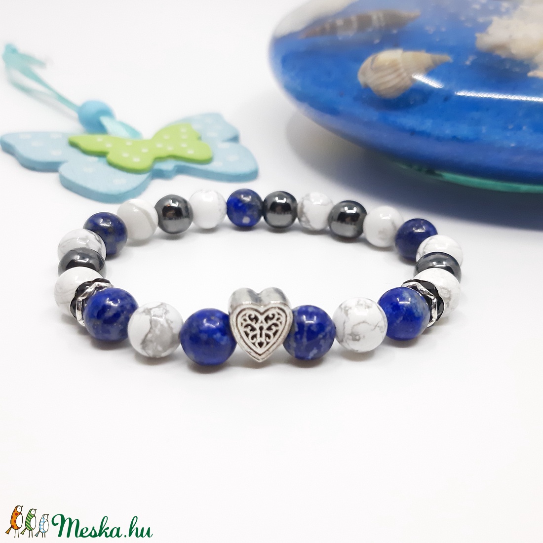 Howlit hematit lapis lazuli ásvány karkötő -  - Meska.hu