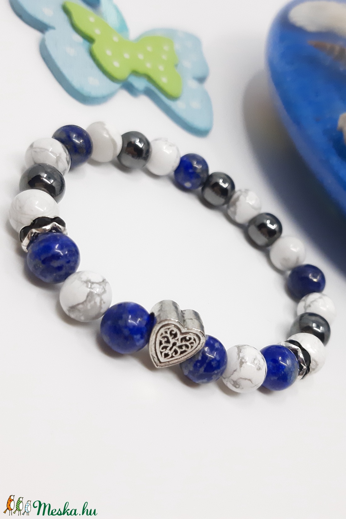 Howlit hematit lapis lazuli ásvány karkötő -  - Meska.hu