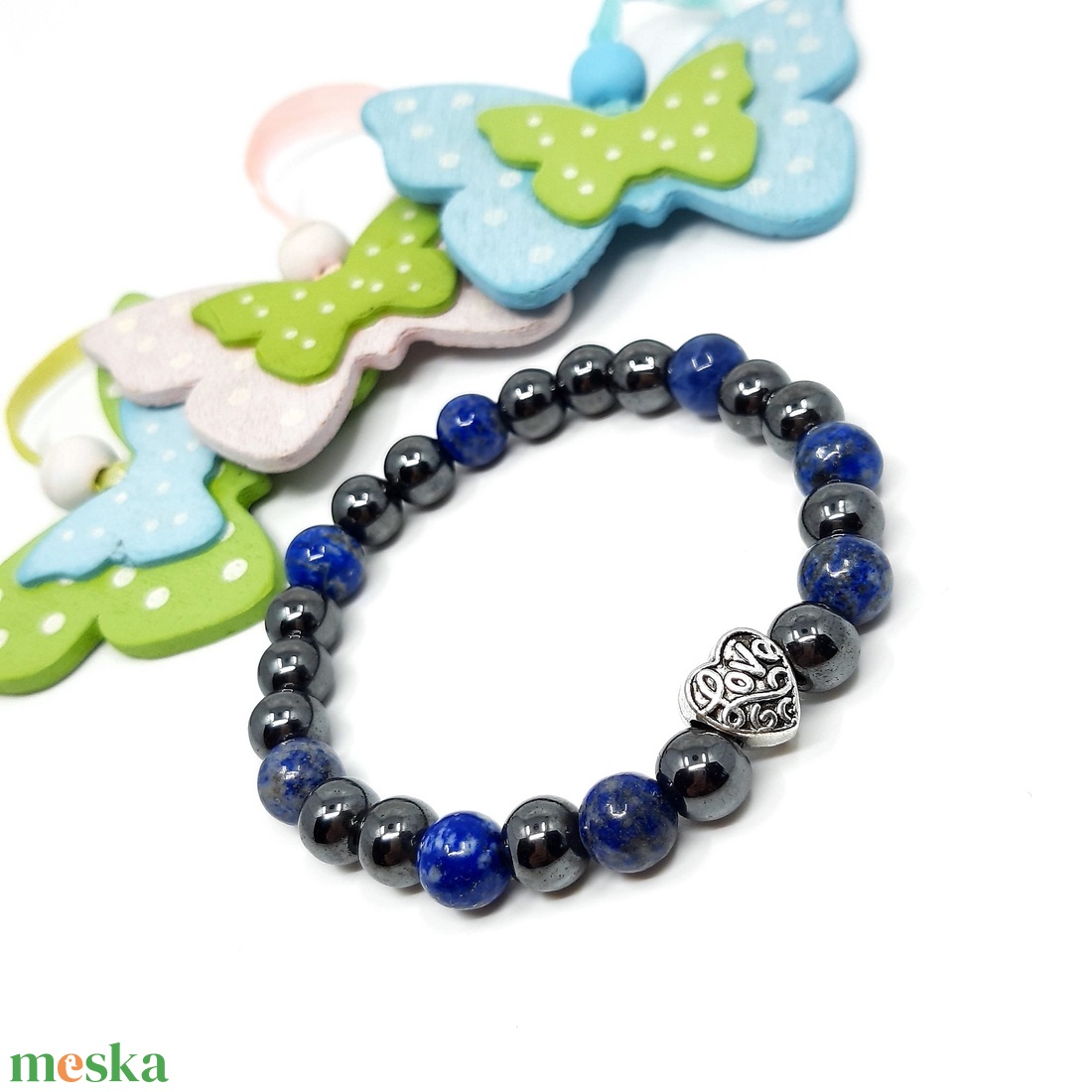 Lapis lazuli hematit bátor vagyok ásvány karkötő - ékszer - karkötő - gyöngyös karkötő - Meska.hu