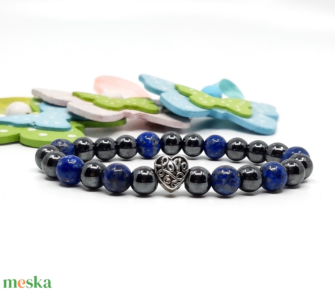 Lapis lazuli hematit bátor vagyok ásvány karkötő - ékszer - karkötő - gyöngyös karkötő - Meska.hu