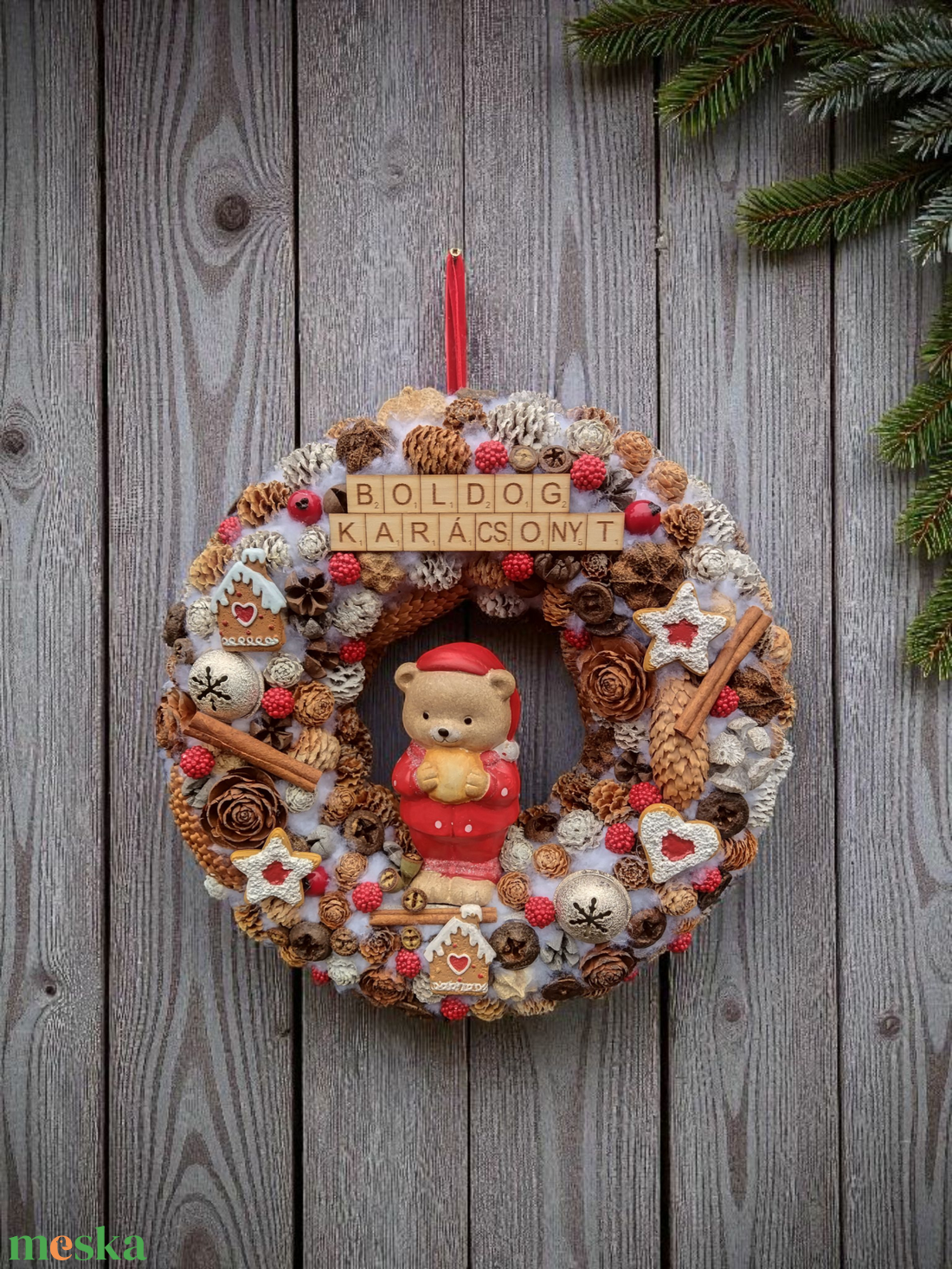 Macis, karácsonyi ajtódísz  - karácsony - karácsonyi lakásdekoráció - karácsonyi ajtódíszek - Meska.hu