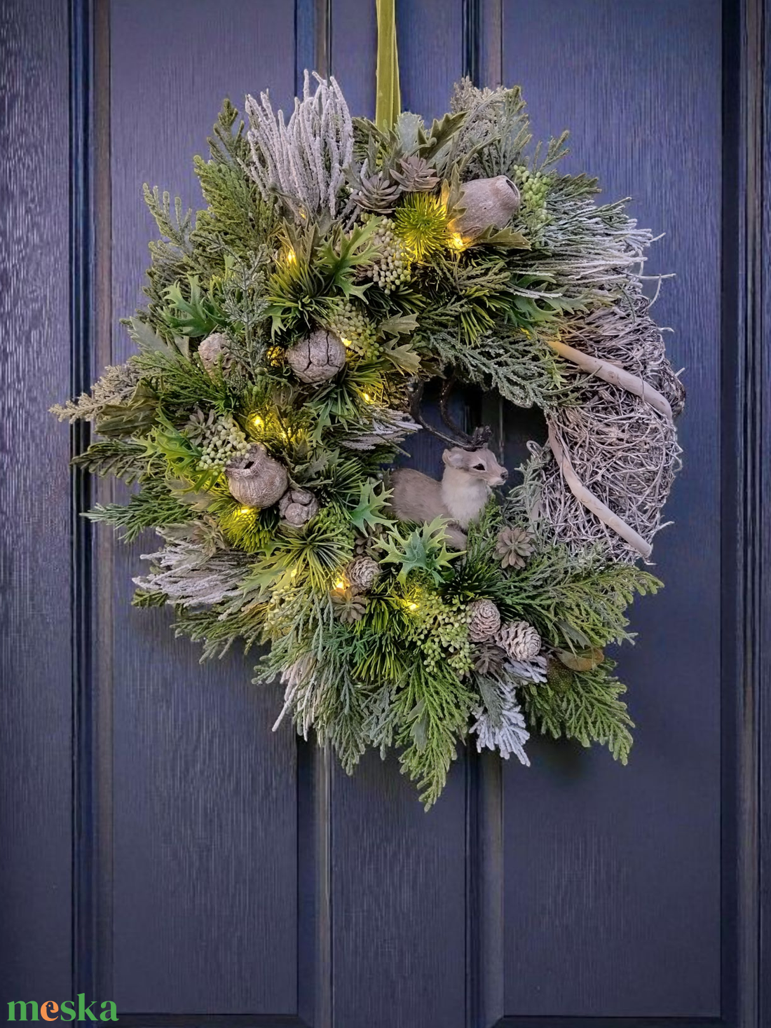 Téli ajtódísz (világít) - karácsony - karácsonyi lakásdekoráció - karácsonyi ajtódíszek - Meska.hu