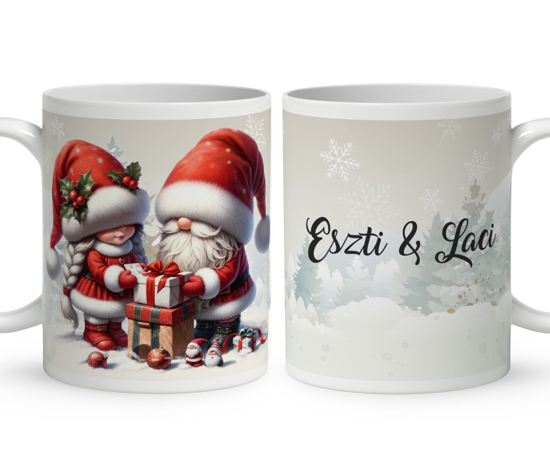 Névvel kérhető - Ajándékozó karácsonyi manók mintás bögre - otthon & életmód - konyhafelszerelés, tálalás - tálalás - bögre & csésze - Meska.hu