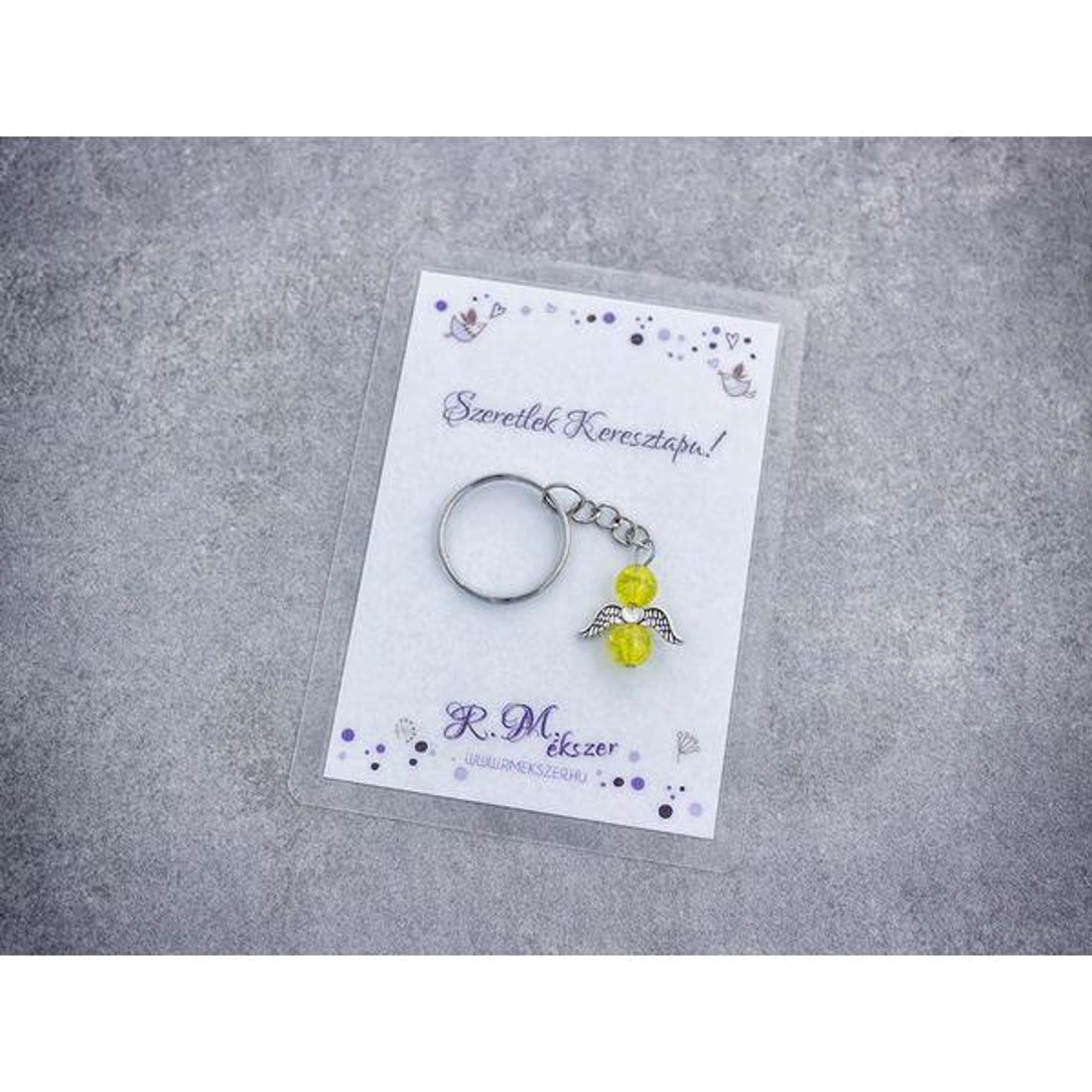 Szeretlek Keresztapa sárga angyal medálos kulcstartó - táska & tok - kulcstartó & táskadísz - kulcstartó - Meska.hu