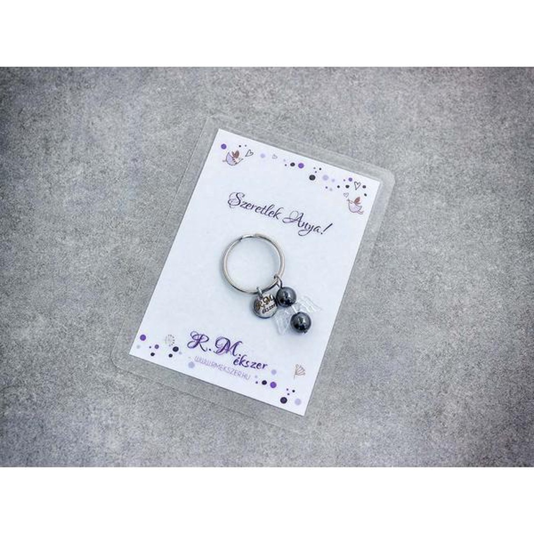 Szeretlek Anya kulcstartó hematittal - táska & tok - kulcstartó & táskadísz - kulcstartó - Meska.hu
