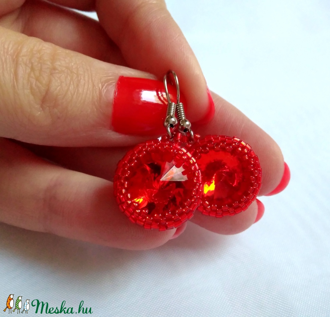 Piros Swarovski fülbevaló - - Meska.hu Piros Swarovski fülbevaló - - Meska.hu