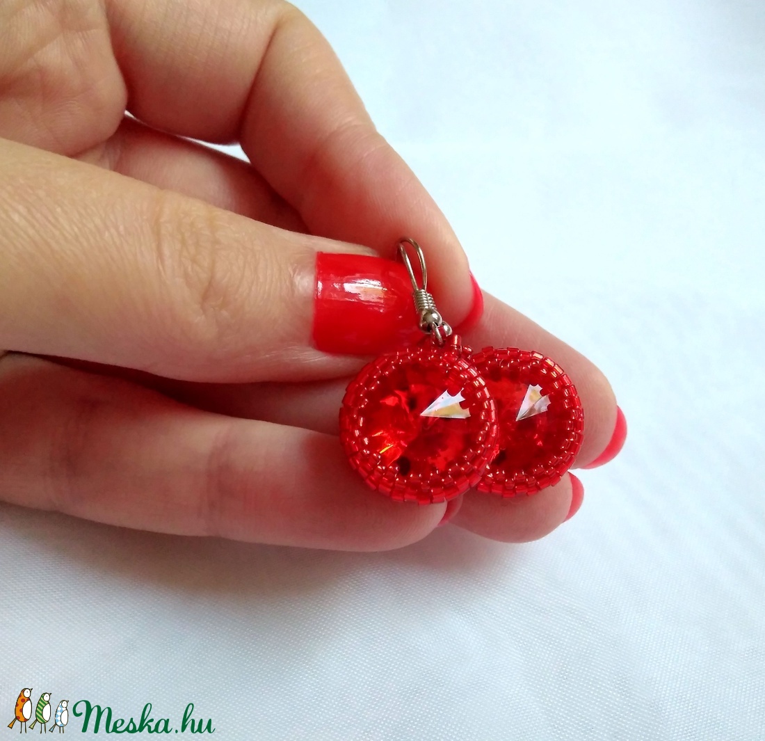 Piros Swarovski fülbevaló - - Meska.hu Piros Swarovski fülbevaló - - Meska.hu