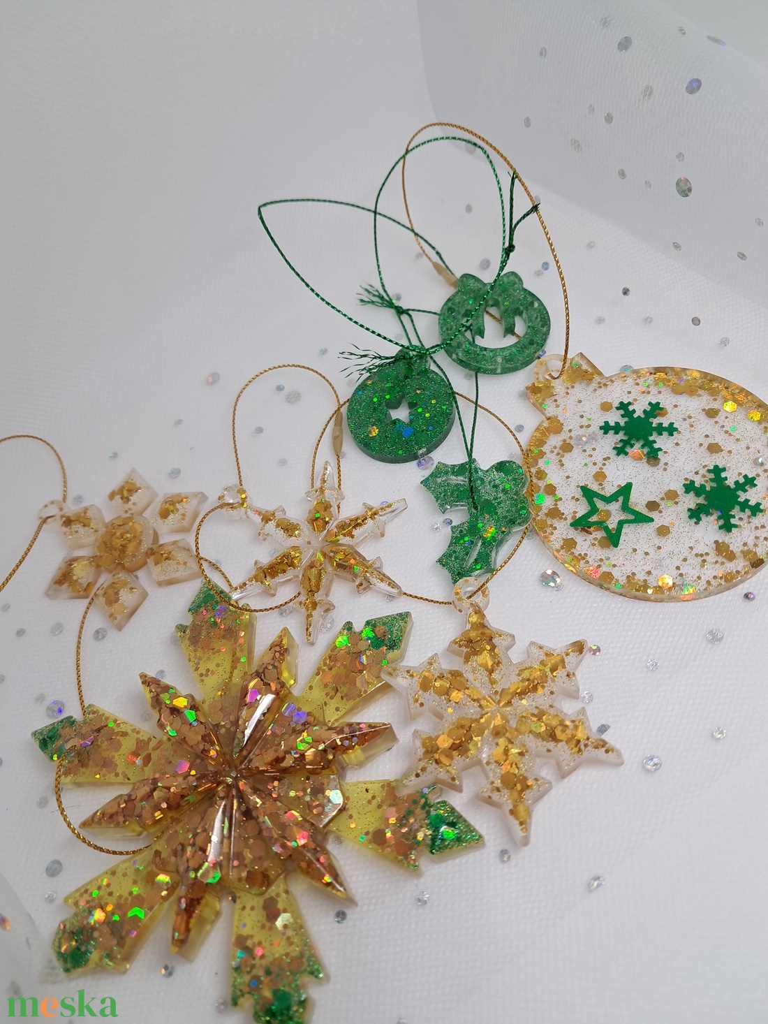 Arany Smaragdzöld karácsonyfadísz szett - karácsony - karácsonyi lakásdekoráció - karácsonyfadíszek - Meska.hu