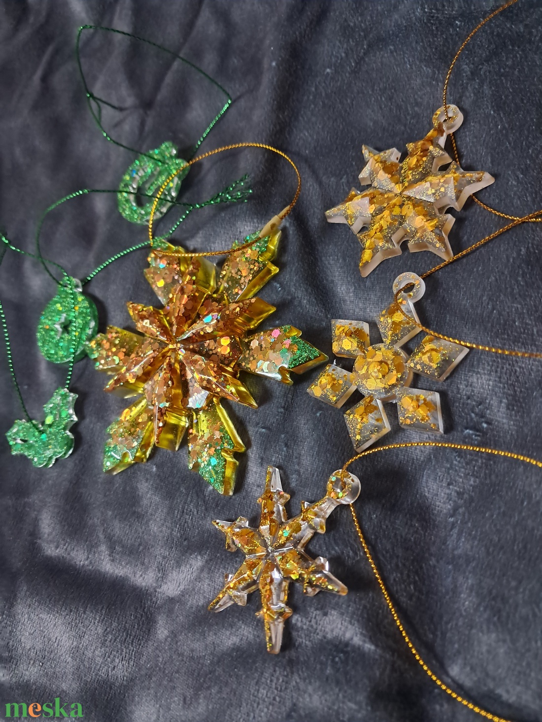 Arany Smaragdzöld karácsonyfadísz szett - karácsony - karácsonyi lakásdekoráció - karácsonyfadíszek - Meska.hu