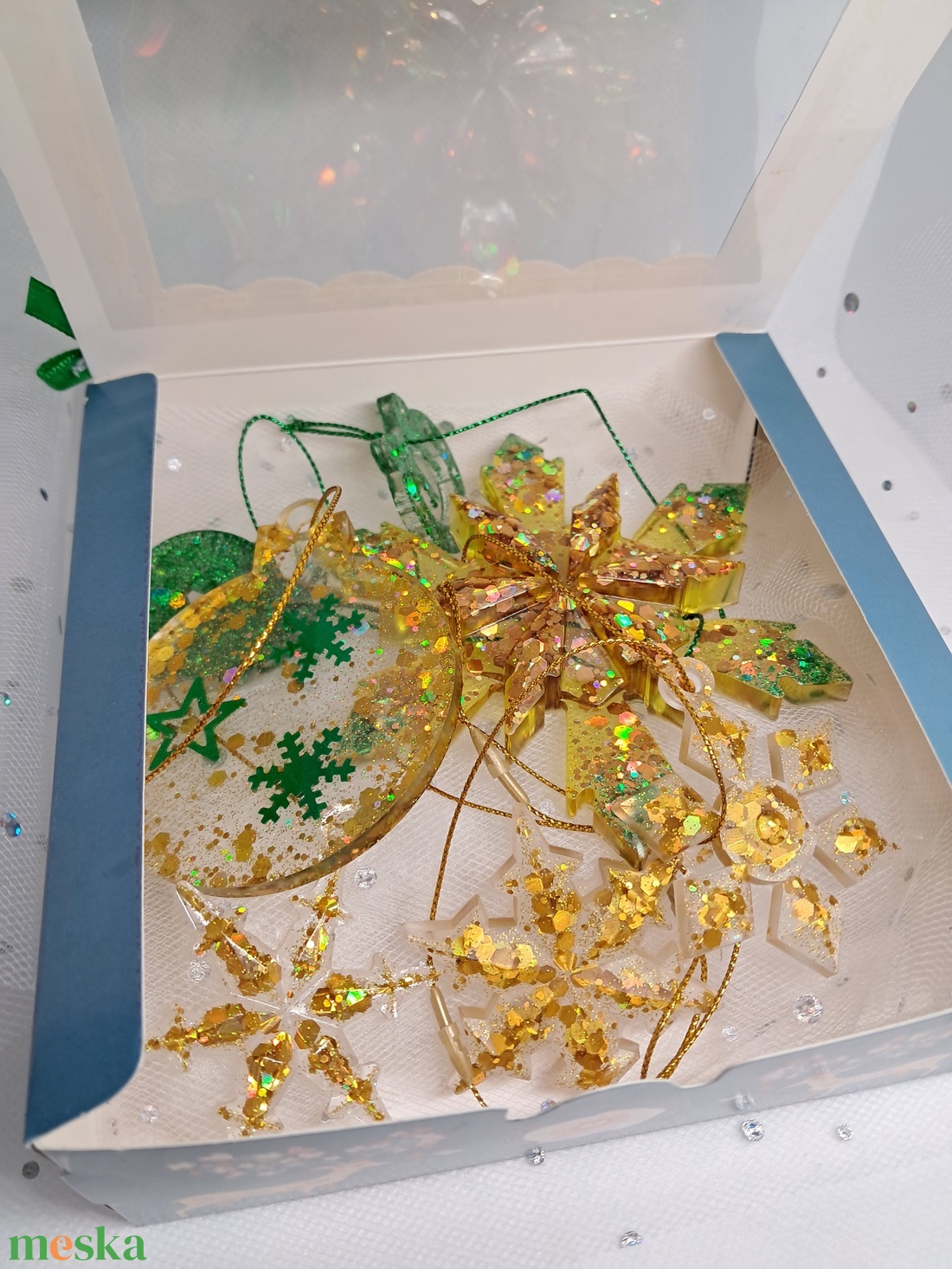 Arany Smaragdzöld karácsonyfadísz szett - karácsony - karácsonyi lakásdekoráció - karácsonyfadíszek - Meska.hu