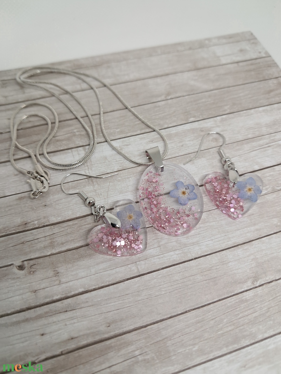 Nefelejcs ékszerszett rózsaszín - ékszer - ékszerszett - Meska.hu