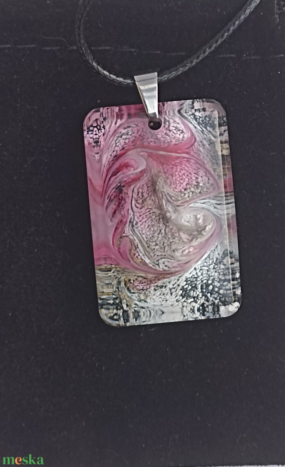 Magenta-ezüst tégla medálos nyaklánc - ékszer - nyaklánc - medálos nyaklánc - Meska.hu