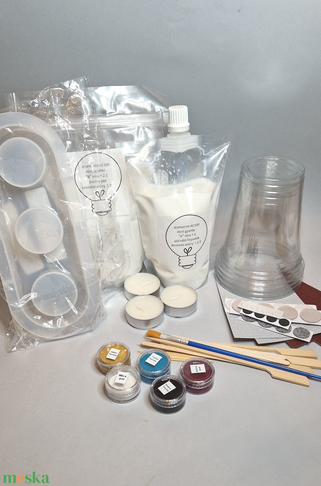 Jesmonite kezdő csomag, 3-as teamécses tartó, DIY, csináld magad csomag - diy (csináld magad) - egységcsomag - Meska.hu