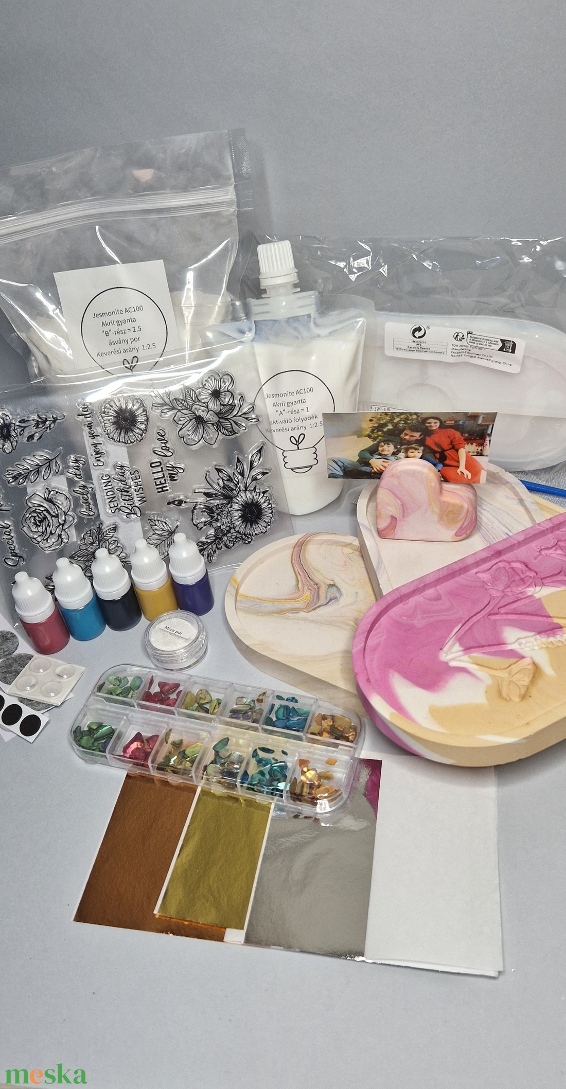 All in Jesmonite kezdő csomag, tálca +fotótartó, DIY, csináld magad csomag - diy (csináld magad) - egységcsomag - Meska.hu