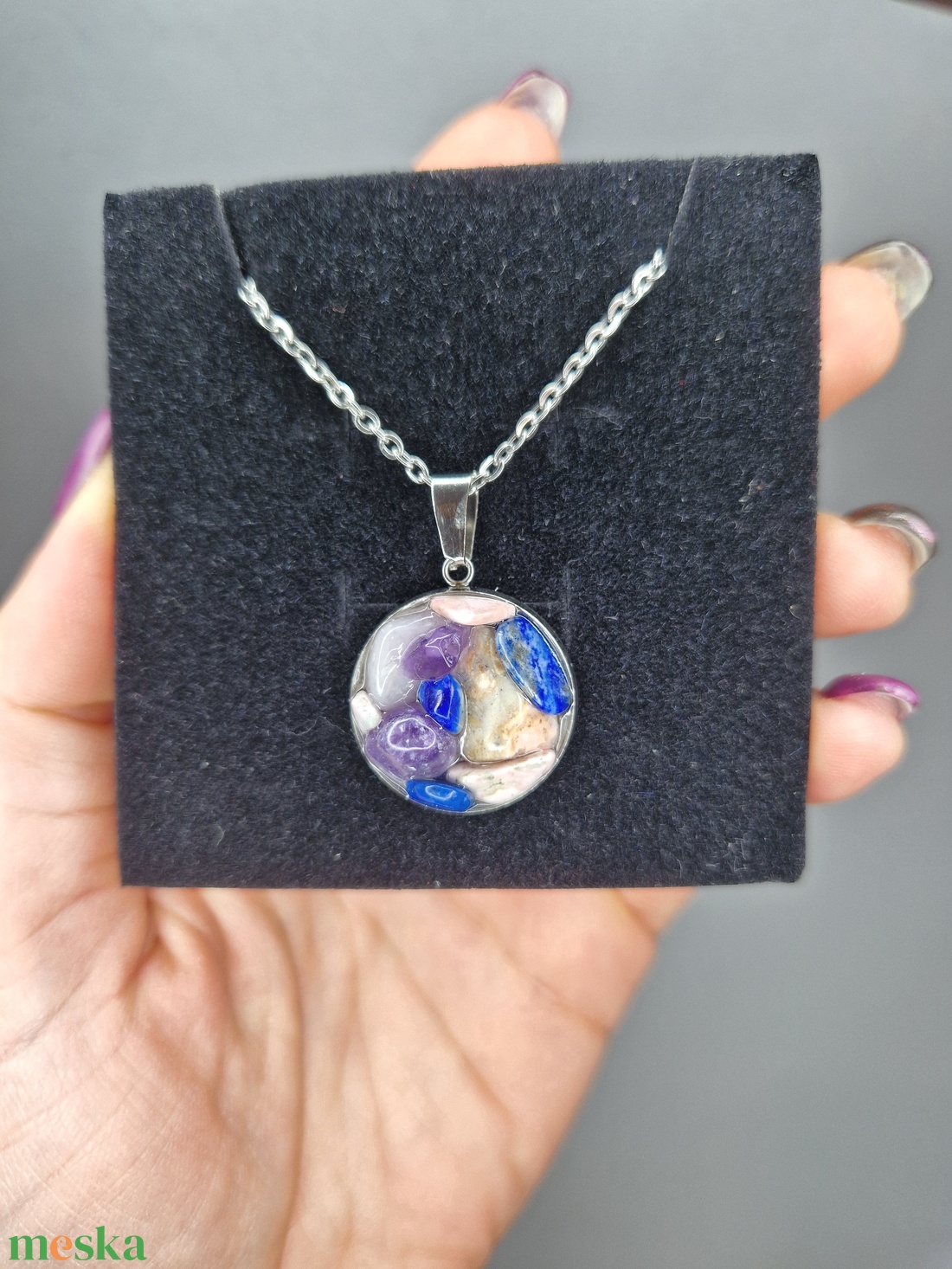 Ásványos nyaklánc nemesacéllal +ajándék jesmonite ékszertartó  - ékszer - ékszerszett - Meska.hu