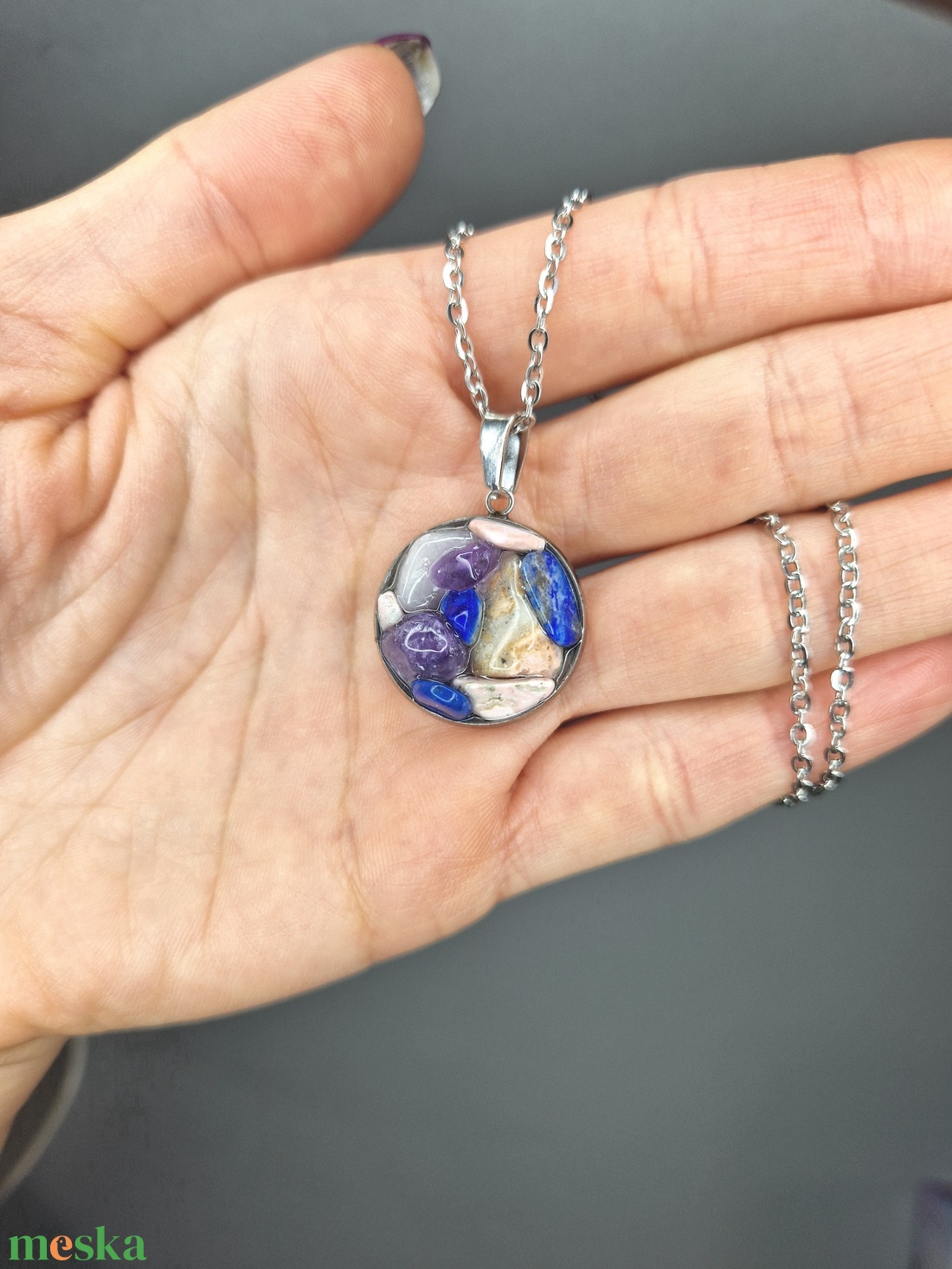 Ásványos nyaklánc nemesacéllal +ajándék jesmonite ékszertartó  - ékszer - ékszerszett - Meska.hu