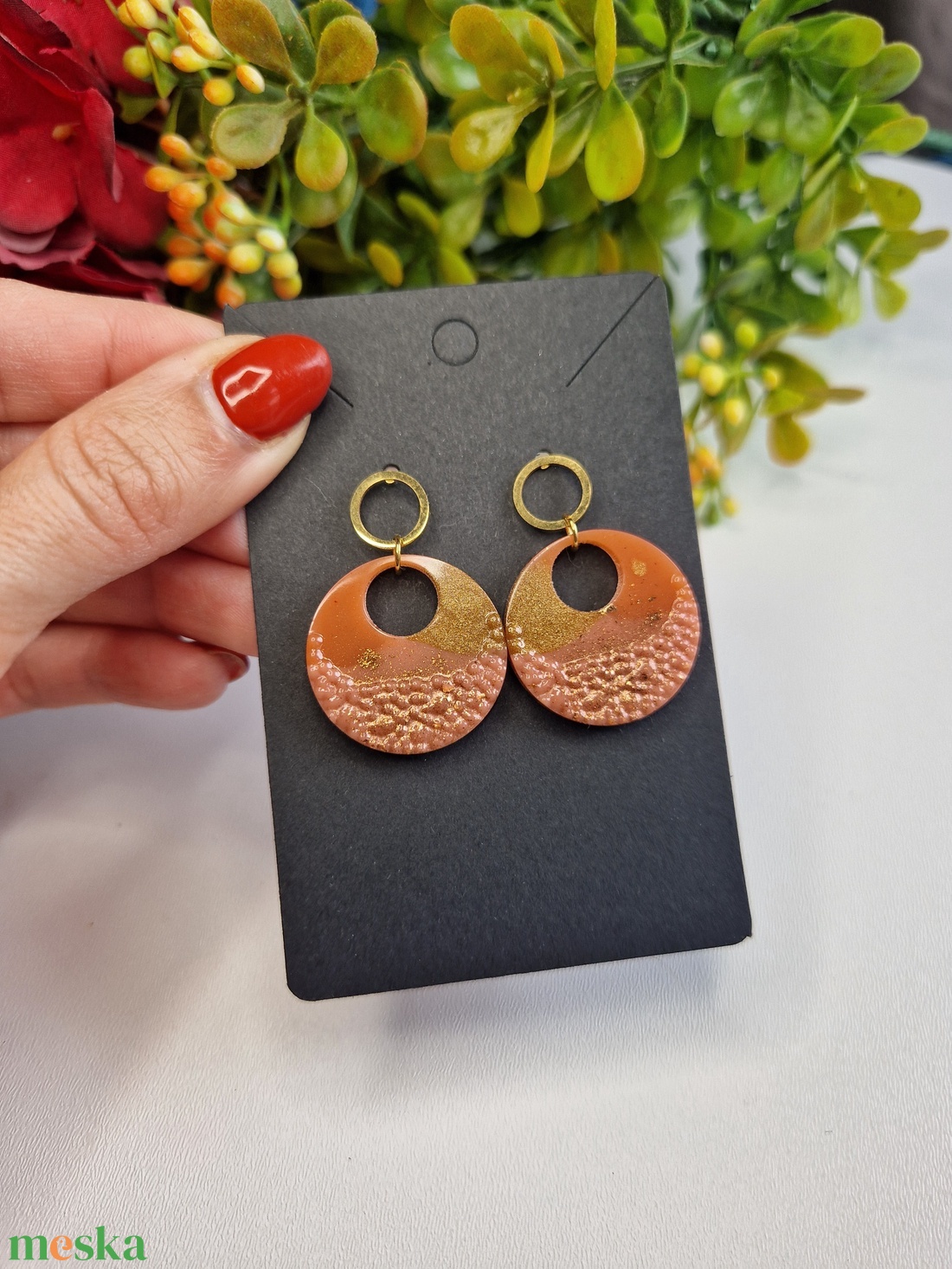 Narancs-nude-arany fülbevaló  - ékszer - fülbevaló - lógó fülbevaló - Meska.hu Narancs-nude-arany fülbevaló  - ékszer - fülbevaló - lógó fülbevaló - Meska.hu