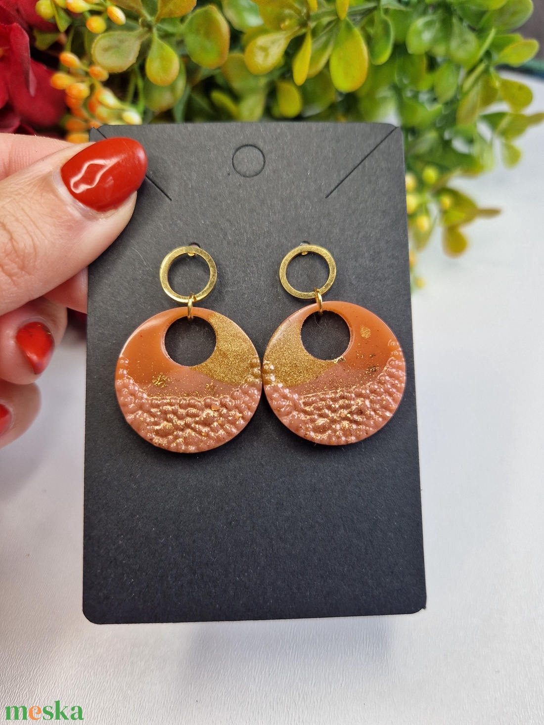 Narancs-nude-arany fülbevaló  - ékszer - fülbevaló - lógó fülbevaló - Meska.hu Narancs-nude-arany fülbevaló  - ékszer - fülbevaló - lógó fülbevaló - Meska.hu