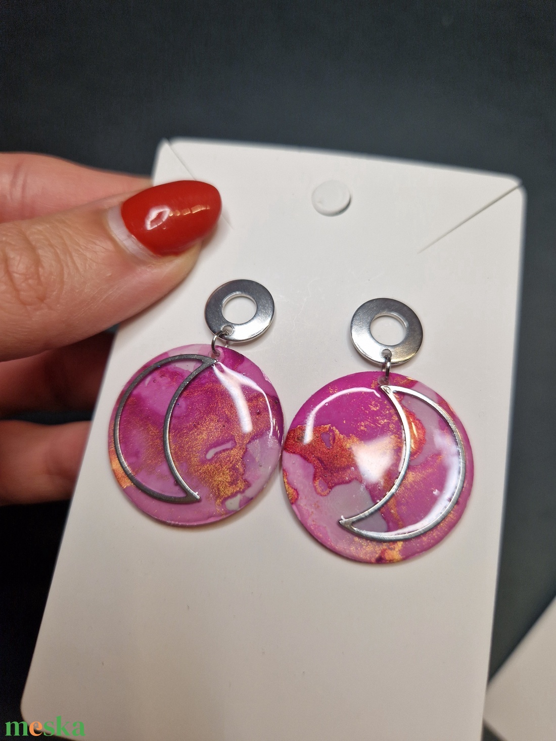 Arany pink epoxy nemesacél fülbevaló - ékszer - fülbevaló - lógó fülbevaló - Meska.hu Arany pink epoxy nemesacél fülbevaló - ékszer - fülbevaló - lógó fülbevaló - Meska.hu
