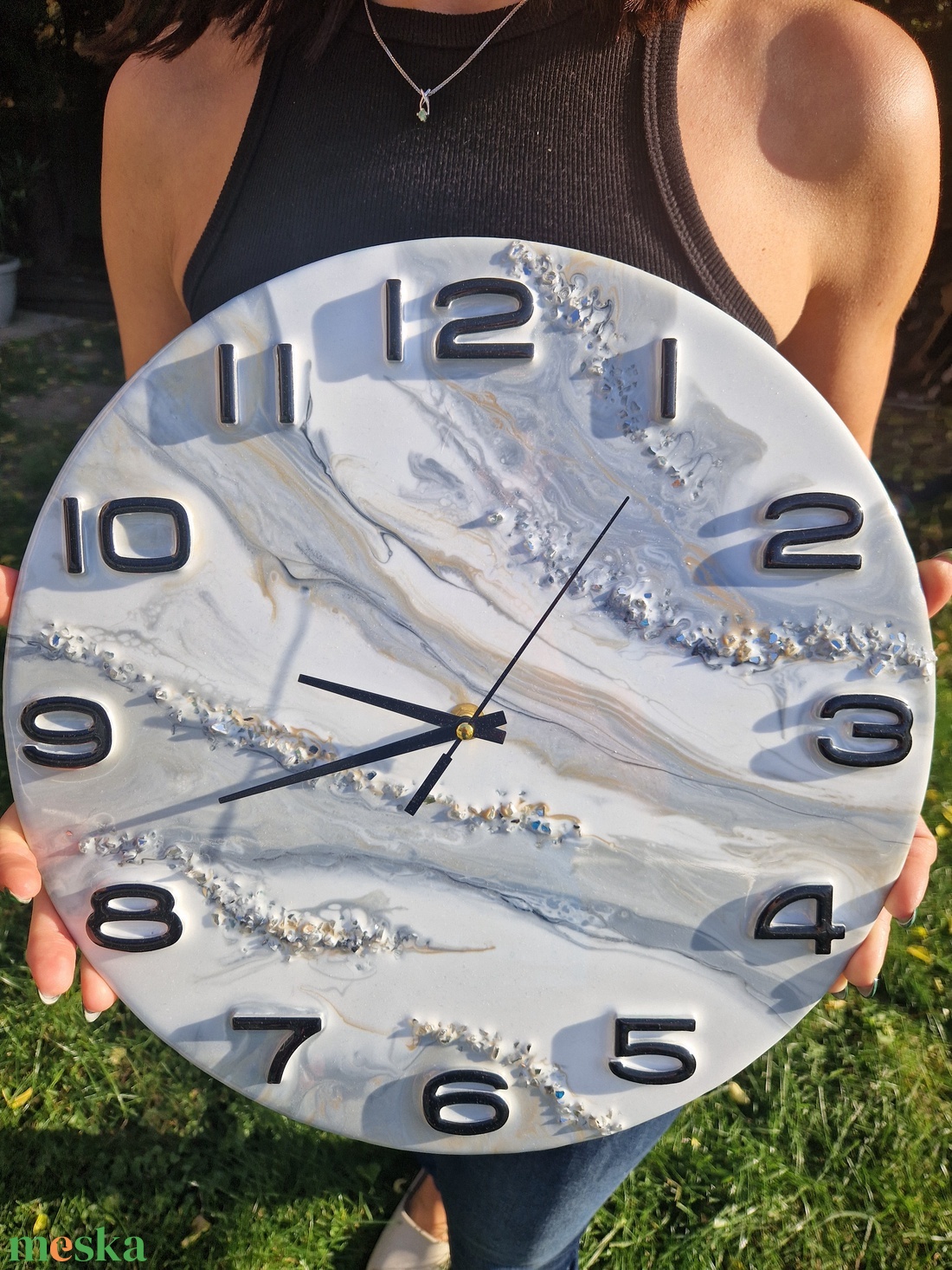 Fehér szürke márványos óra 35cm - otthon & életmód - dekoráció - fali és függő dekoráció - falióra & óra - Meska.hu
