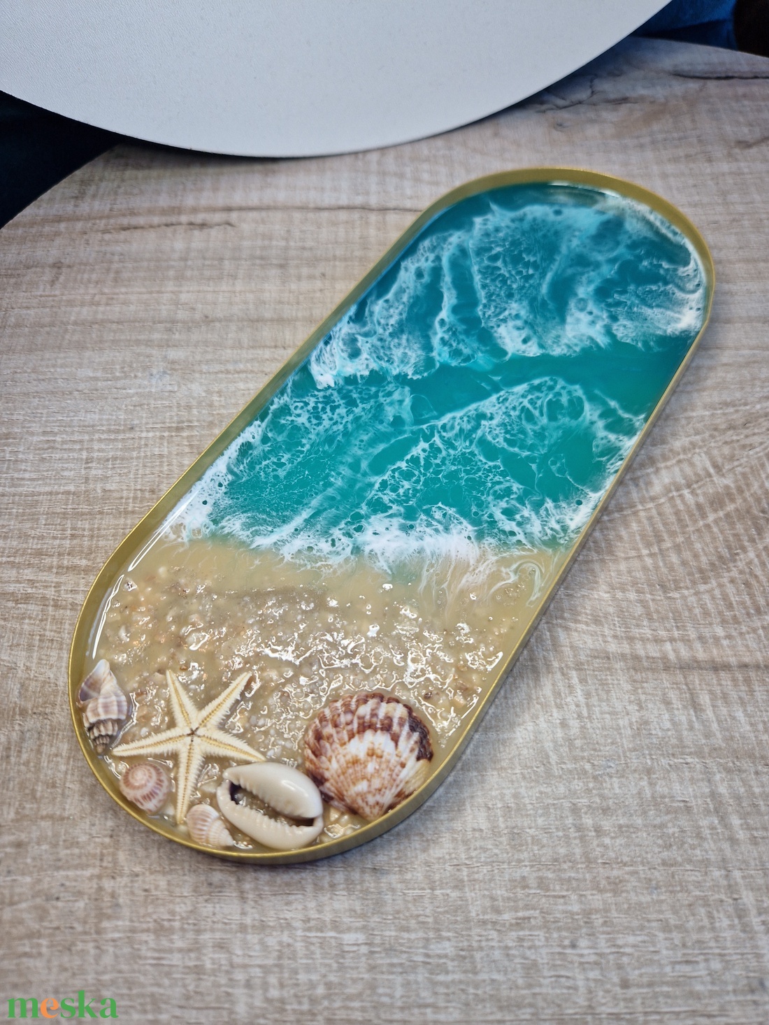 Arany fém tálca tengerhatású epoxyval  - otthon & életmód - dekoráció - asztal és polc dekoráció - dekorációs tál, tartó - Meska.hu