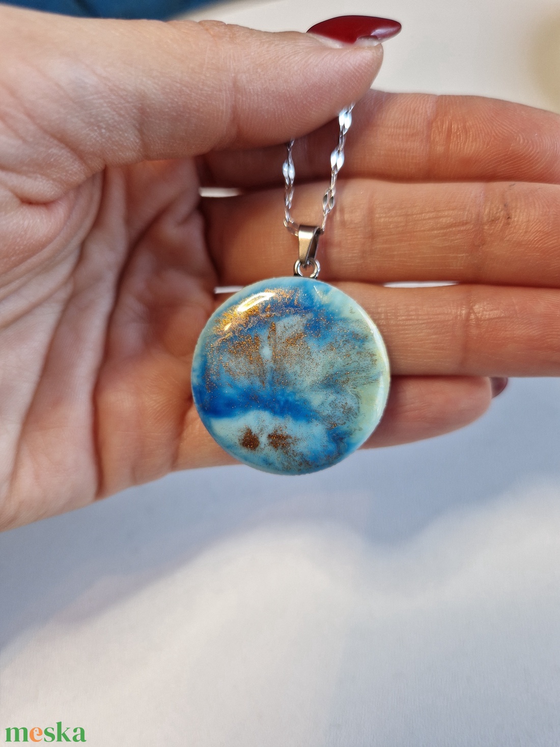 2 oldalas holdas nemesacél epoxy nyaklánc - ékszer - nyaklánc - medálos nyaklánc - Meska.hu