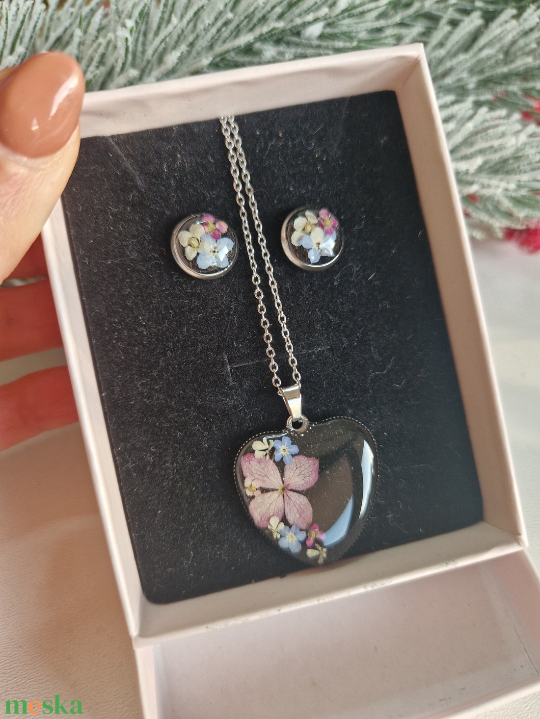 Nemesacél ékszer szett szárított virággal  - ékszer - ékszerszett - Meska.hu