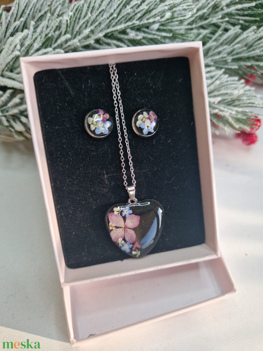 Nemesacél ékszer szett szárított virággal  - ékszer - ékszerszett - Meska.hu