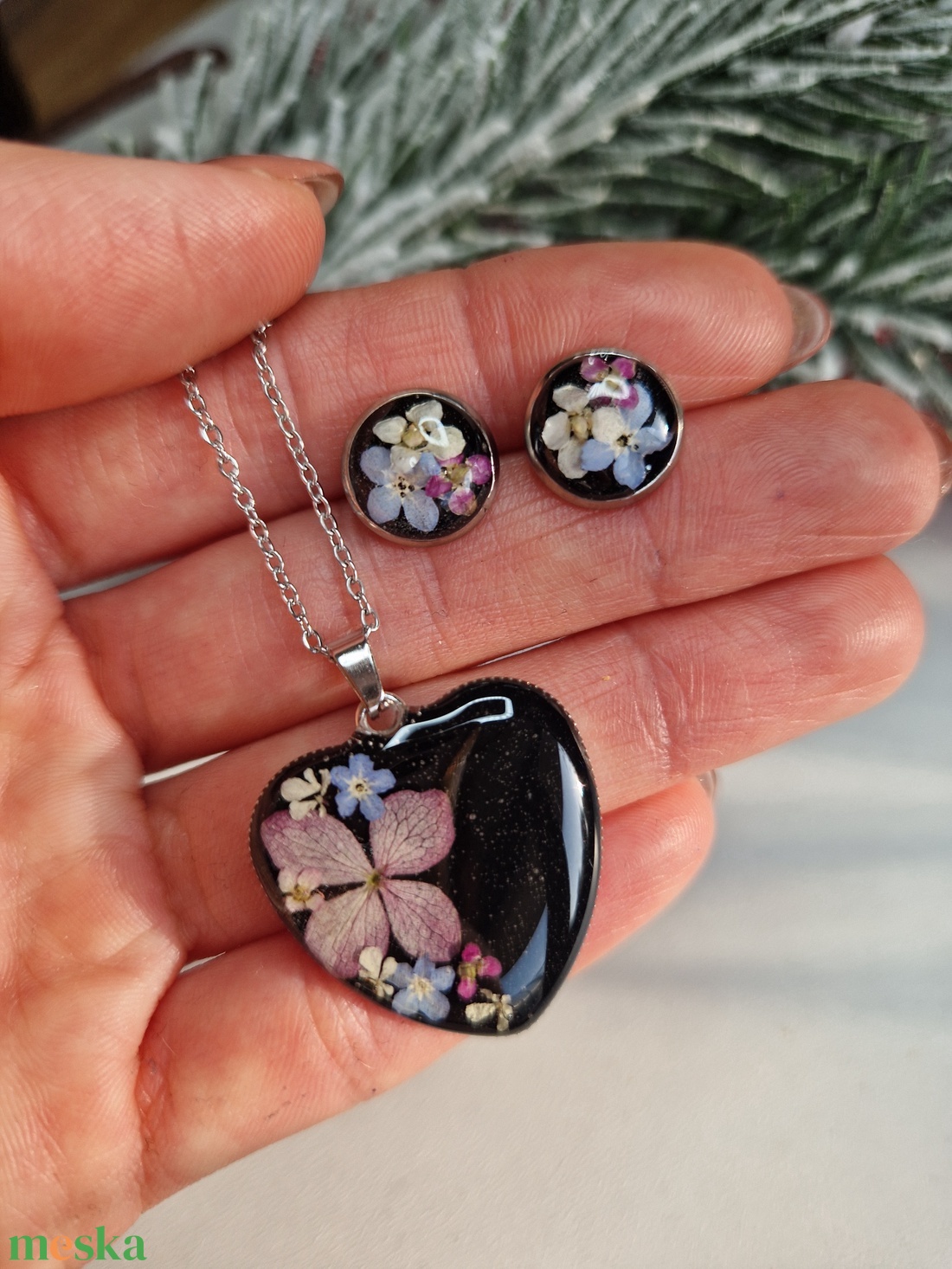 Nemesacél ékszer szett szárított virággal  - ékszer - ékszerszett - Meska.hu