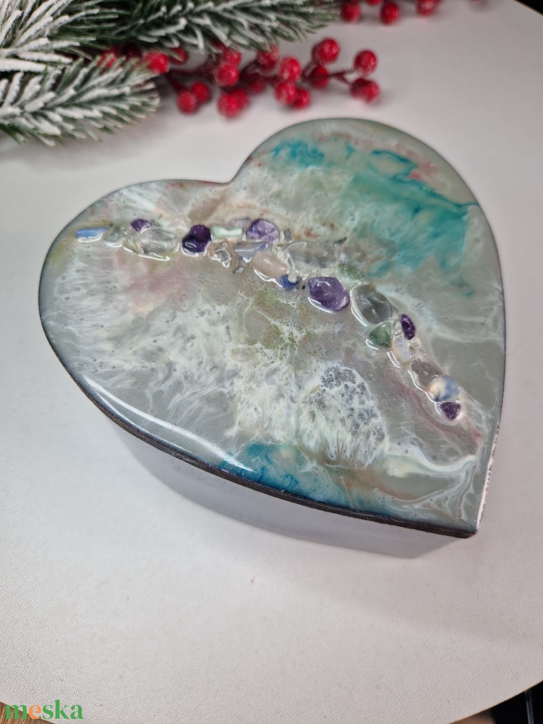 Szív ékszertartó doboz ásványokkal - ékszer - ékszertartó - ékszerdoboz - Meska.hu