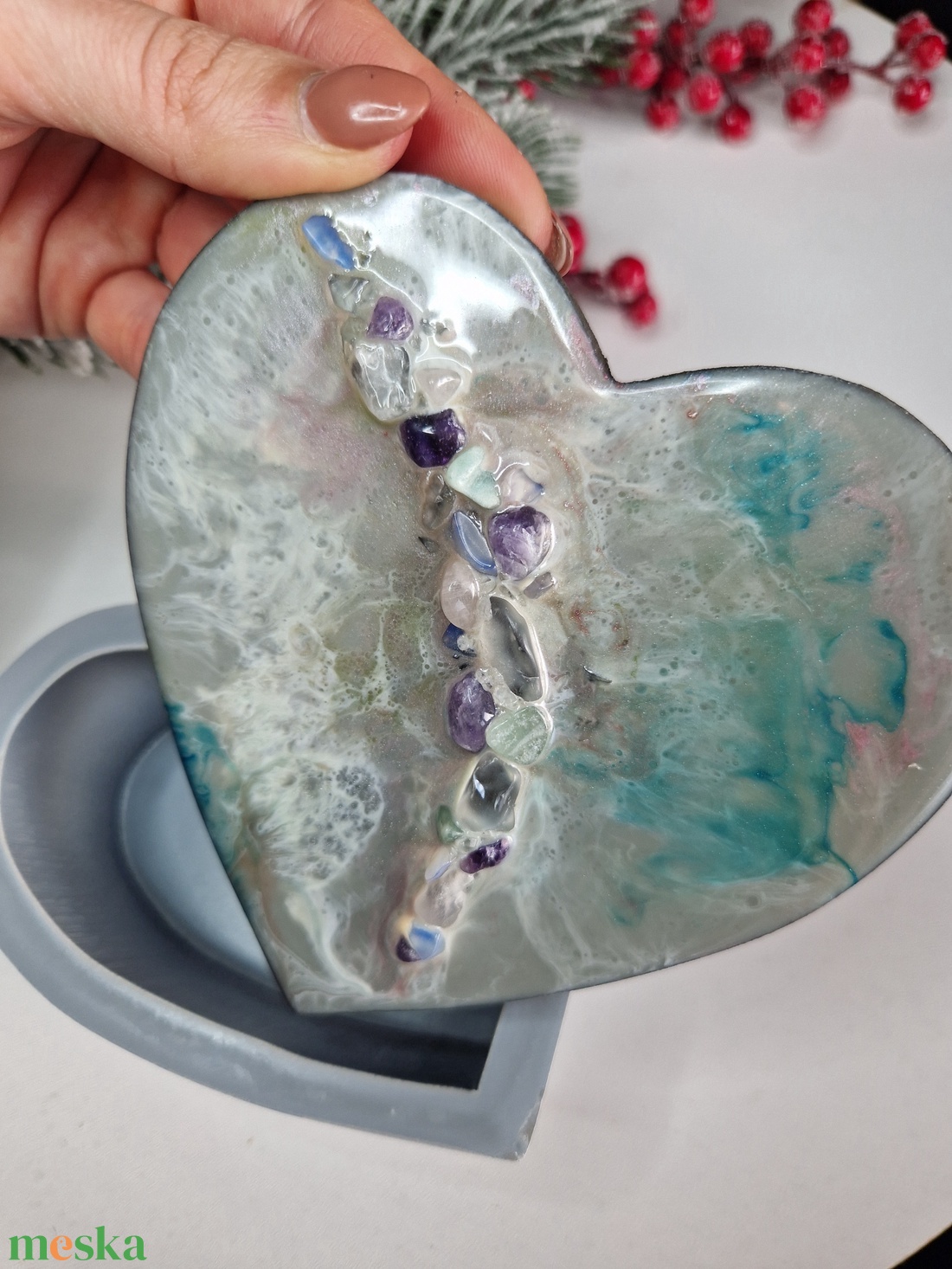 Szív ékszertartó doboz ásványokkal - ékszer - ékszertartó - ékszerdoboz - Meska.hu