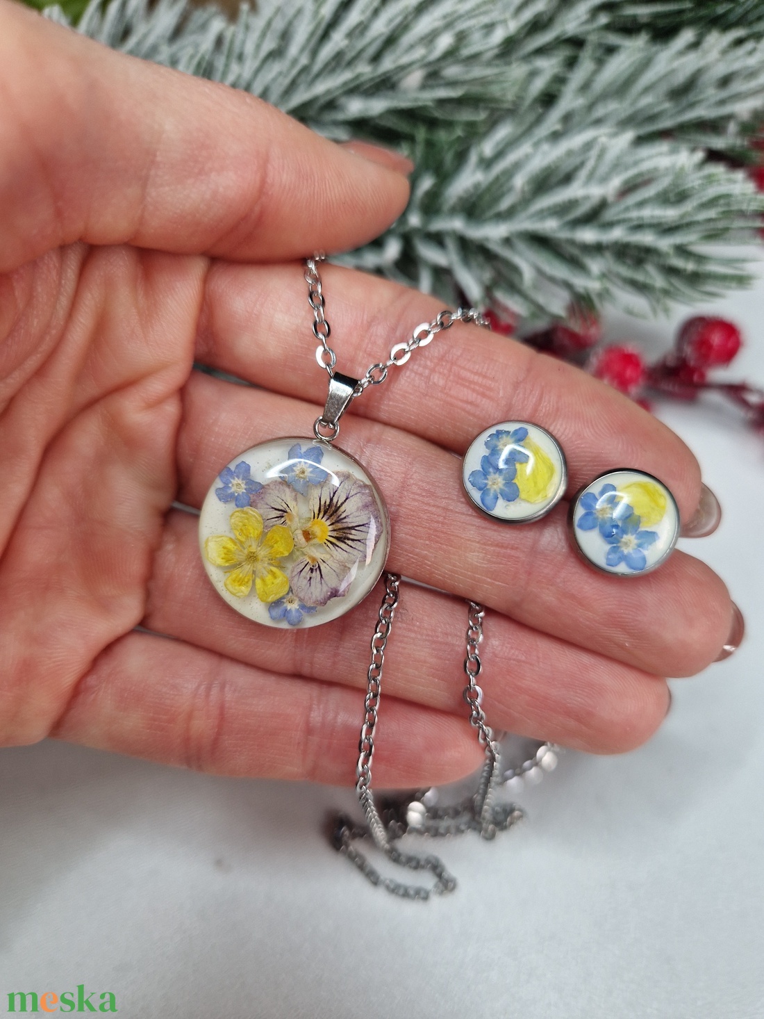 Nemesacél ékszer szett virágokkal - ékszer - ékszerszett - Meska.hu