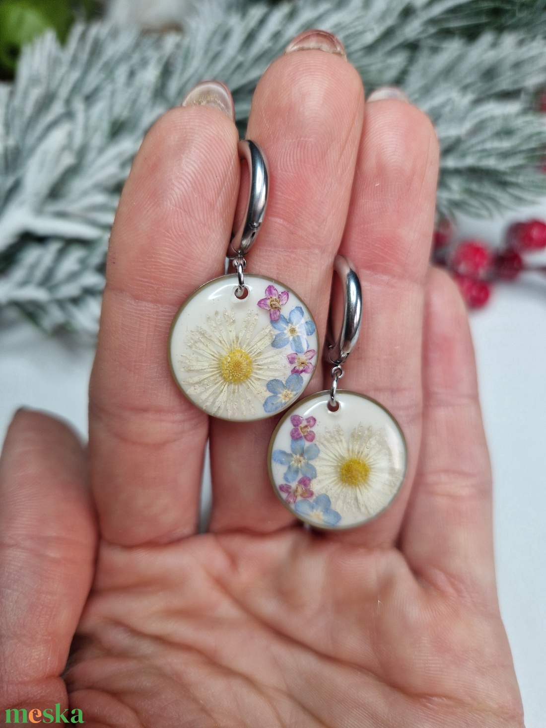 Nemesacél fülbevaló +ajándék jesmonite szív tál - ékszer - ékszerszett - Meska.hu