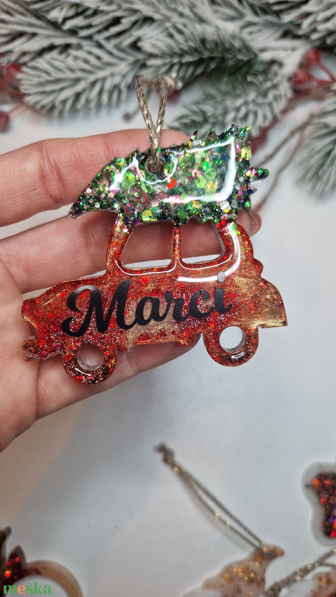 2db autós karácsonyfadísz piros-zöld - karácsony - karácsonyi lakásdekoráció - karácsonyfadíszek - Meska.hu