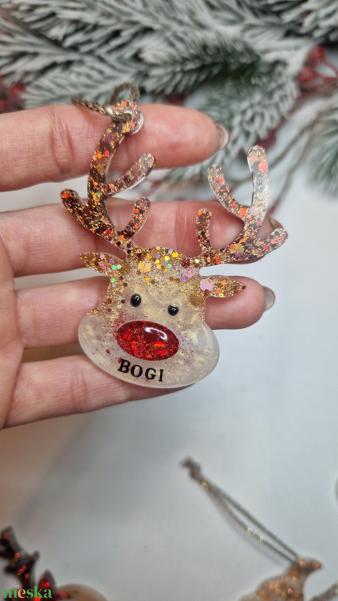 2db rénszarvasfej névvel karácsonyfadísz - karácsony - karácsonyi lakásdekoráció - karácsonyfadíszek - Meska.hu