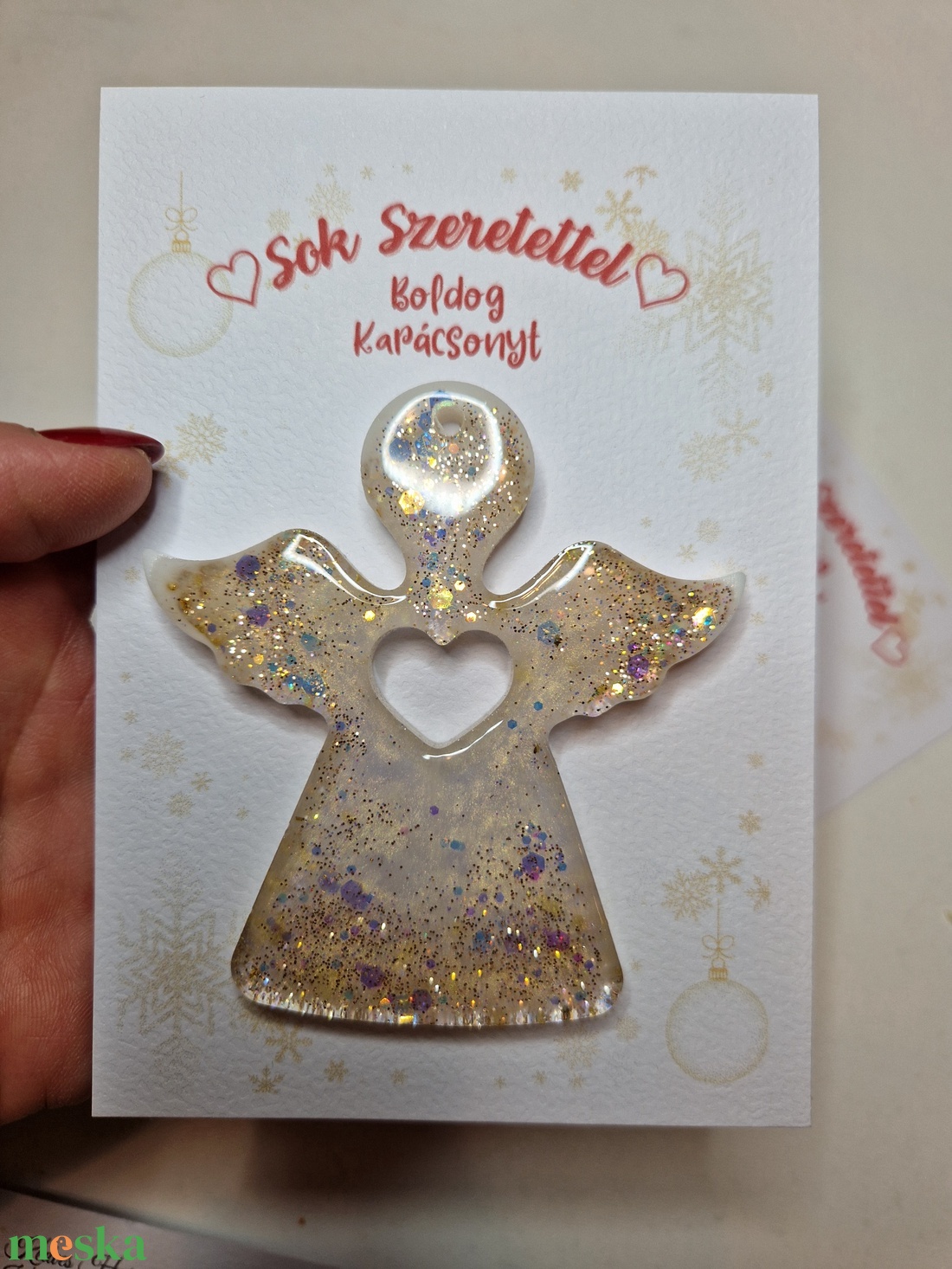 2db szív közepű angyal karácsonyfadísz  - karácsony - karácsonyi lakásdekoráció - karácsonyfadíszek - Meska.hu
