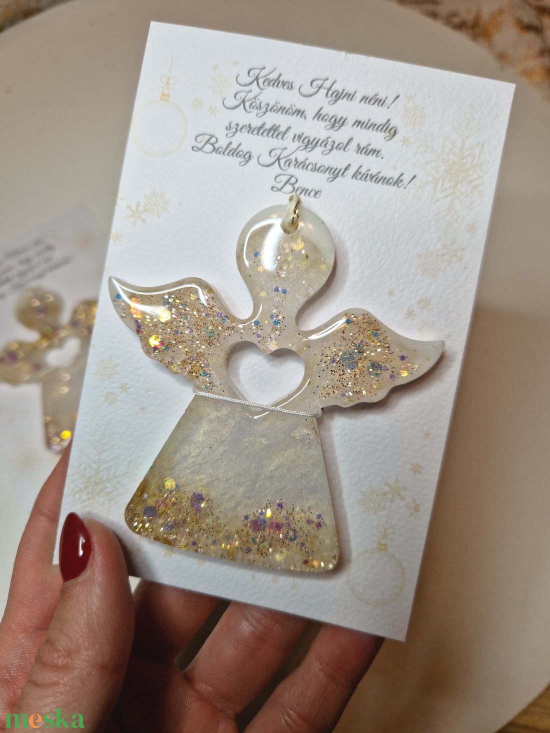 2db szív közepű angyal karácsonyfadísz  - karácsony - karácsonyi lakásdekoráció - karácsonyfadíszek - Meska.hu