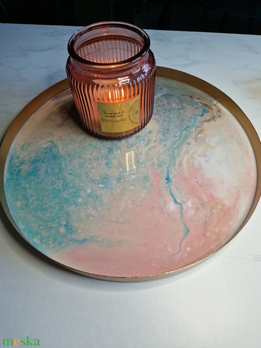 Tálca 30cm rózsaszín bronz kék - otthon & életmód - konyhafelszerelés, tálalás - tálalás - tálca - Meska.hu