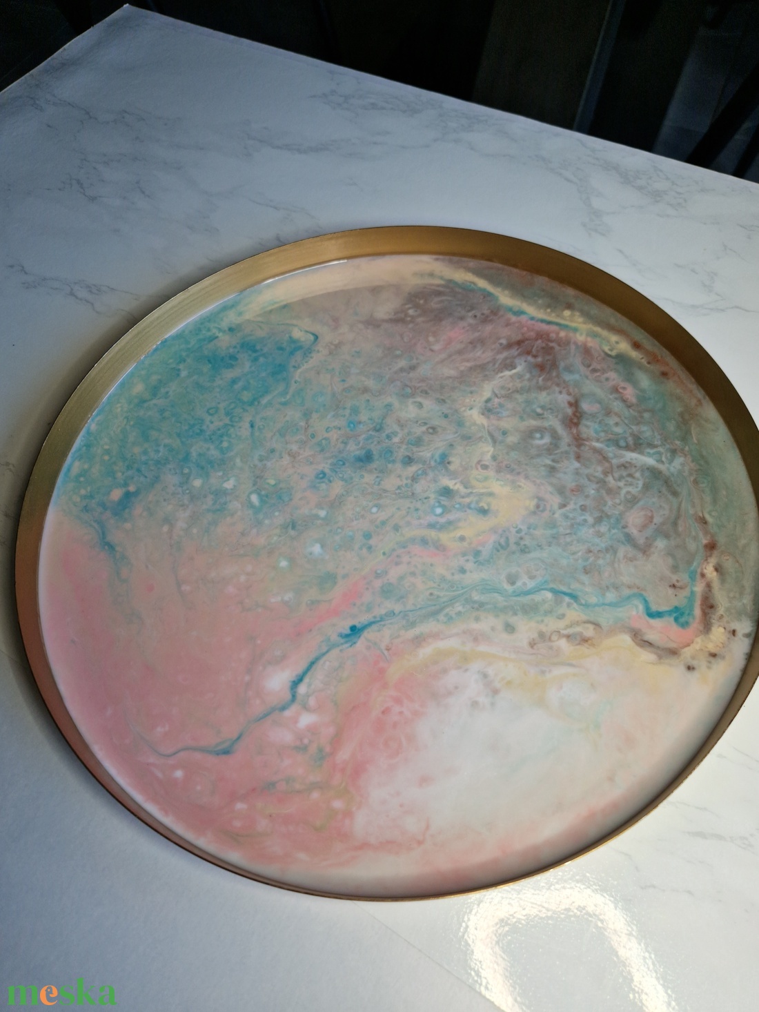 Tálca 30cm rózsaszín bronz kék - otthon & életmód - konyhafelszerelés, tálalás - tálalás - tálca - Meska.hu