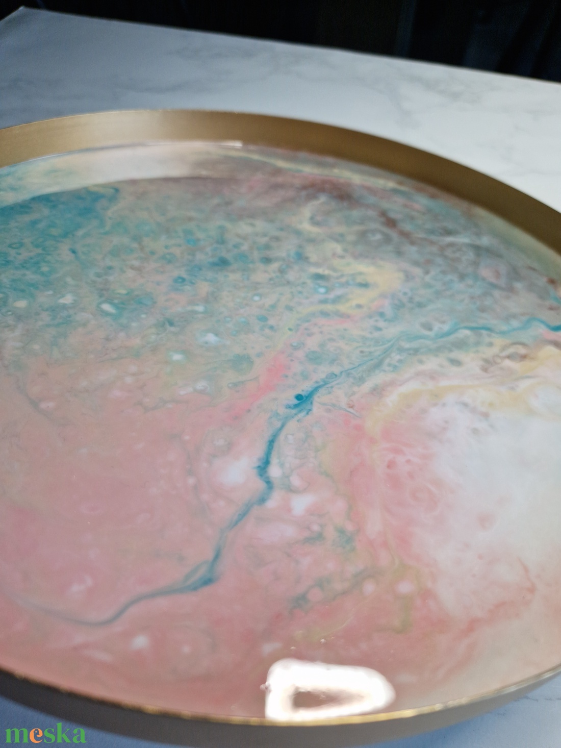 Tálca 30cm rózsaszín bronz kék - otthon & életmód - konyhafelszerelés, tálalás - tálalás - tálca - Meska.hu