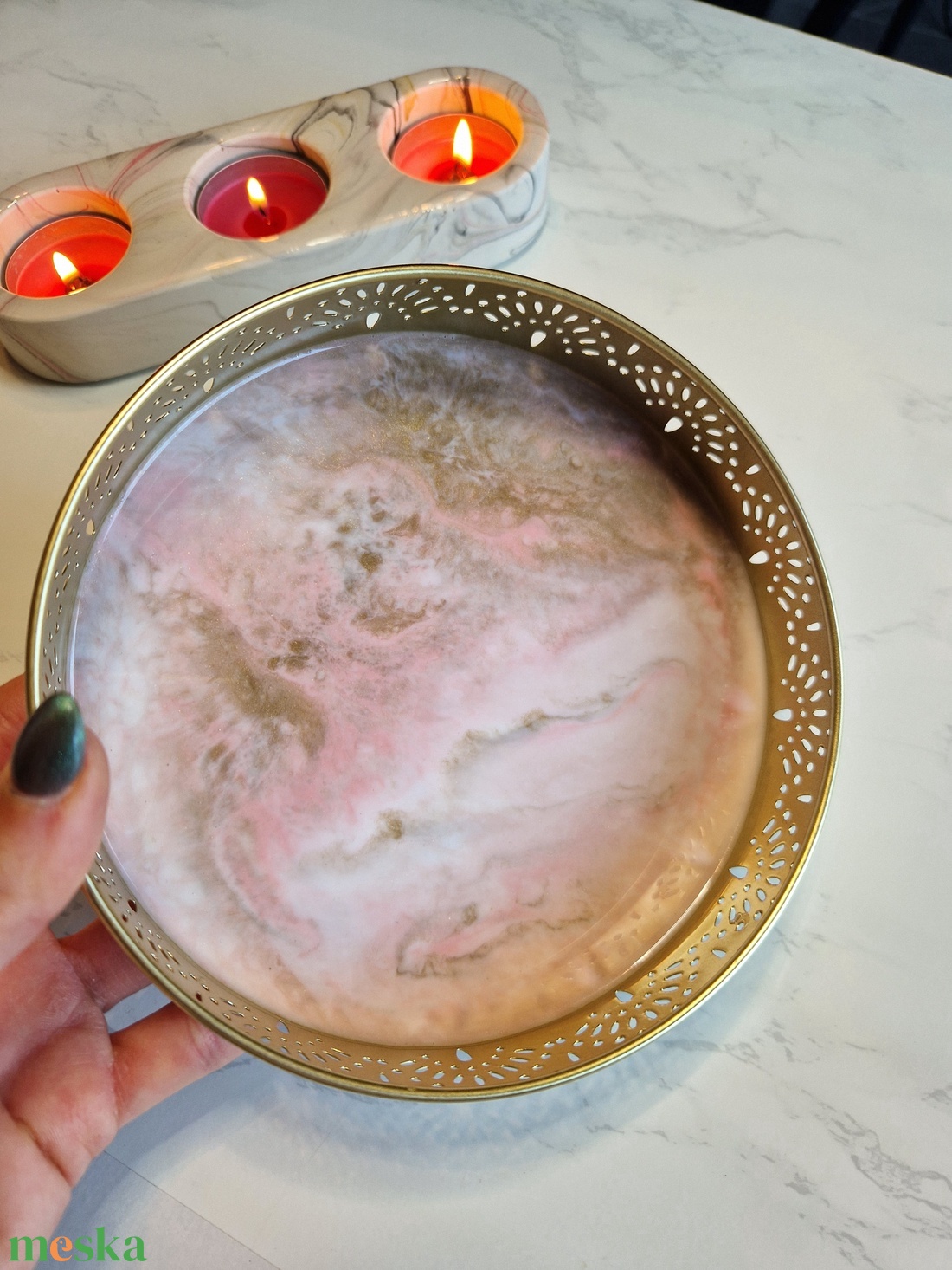 Puder márványos tálca  - ékszer - ékszertartó - ékszerdoboz - Meska.hu