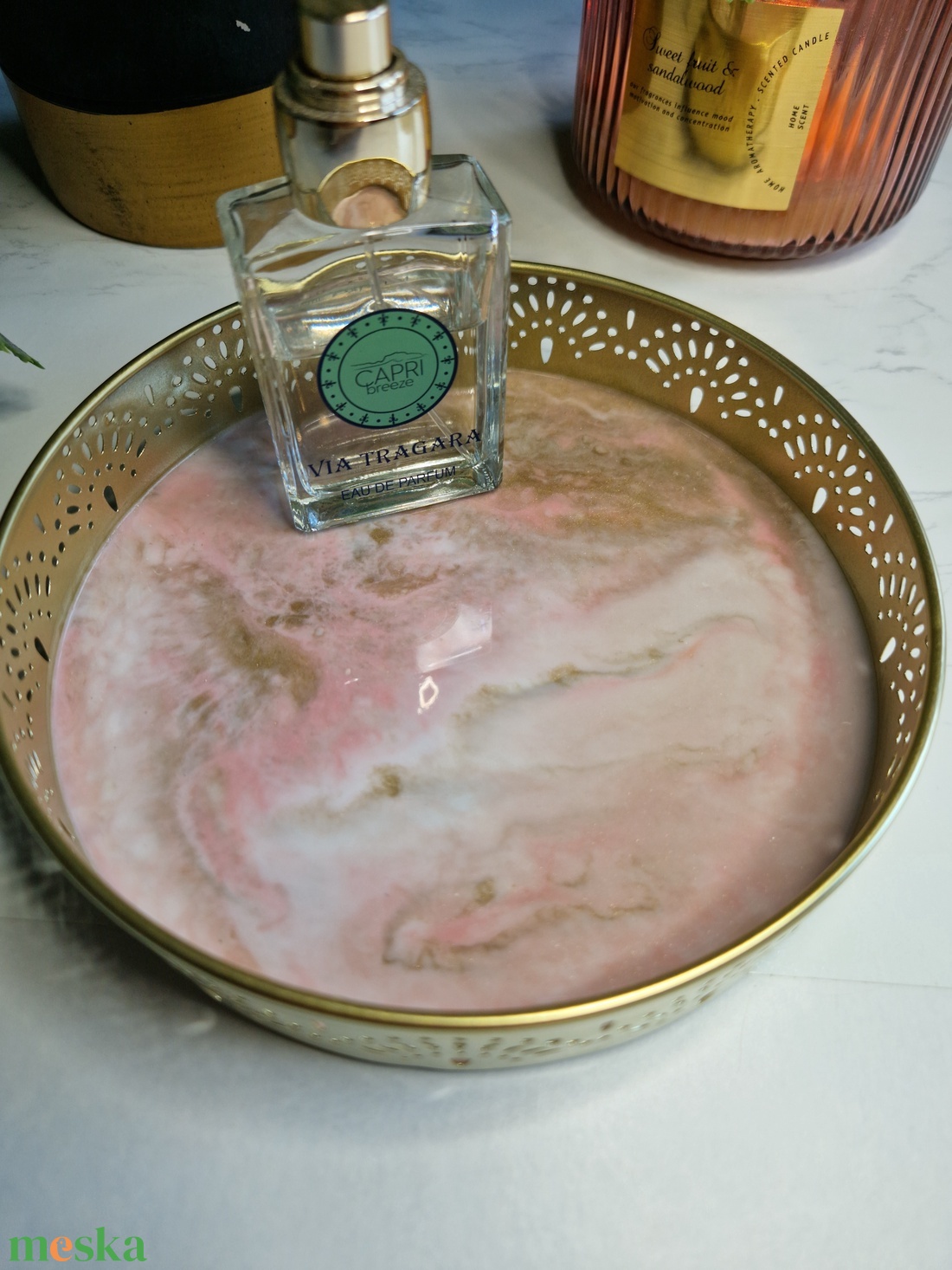 Puder márványos tálca  - ékszer - ékszertartó - ékszerdoboz - Meska.hu